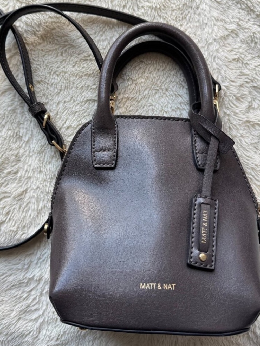 Matt & Nat Gessi Mini Vegan Leather Satchel Crossbody Bag gray brown